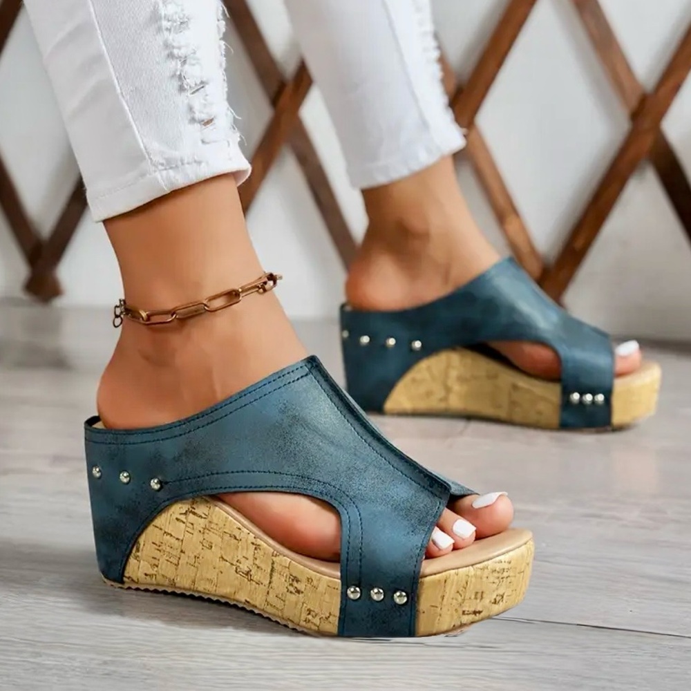 NEW Blue Wedge Sandals Size 7.5 - 8